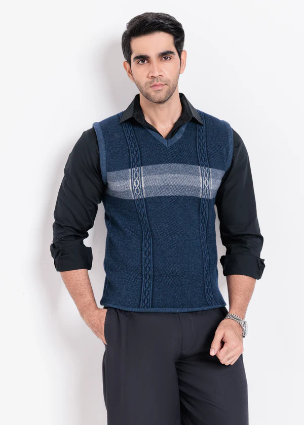 N-D-Blue-V-Neck Sando Sweater (671-14)