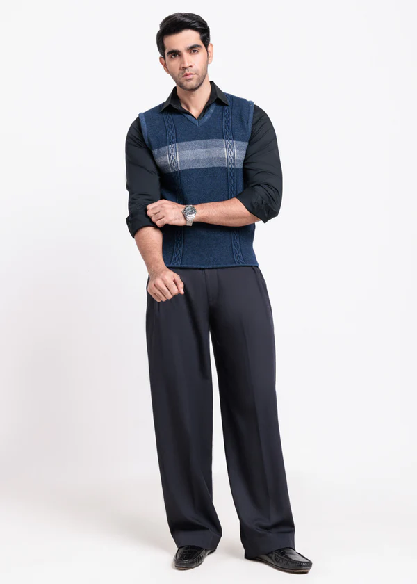 N-D-Blue-V-Neck Sando Sweater (671-14) - 4