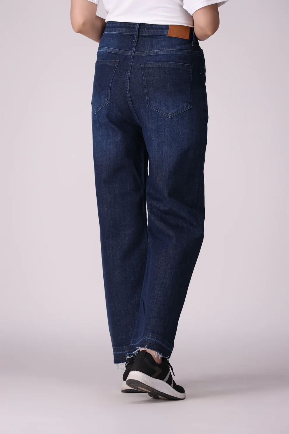 Dark Blue Wide Leg Open Bottom Ladies Jeans, comfort stretch Denim - 4