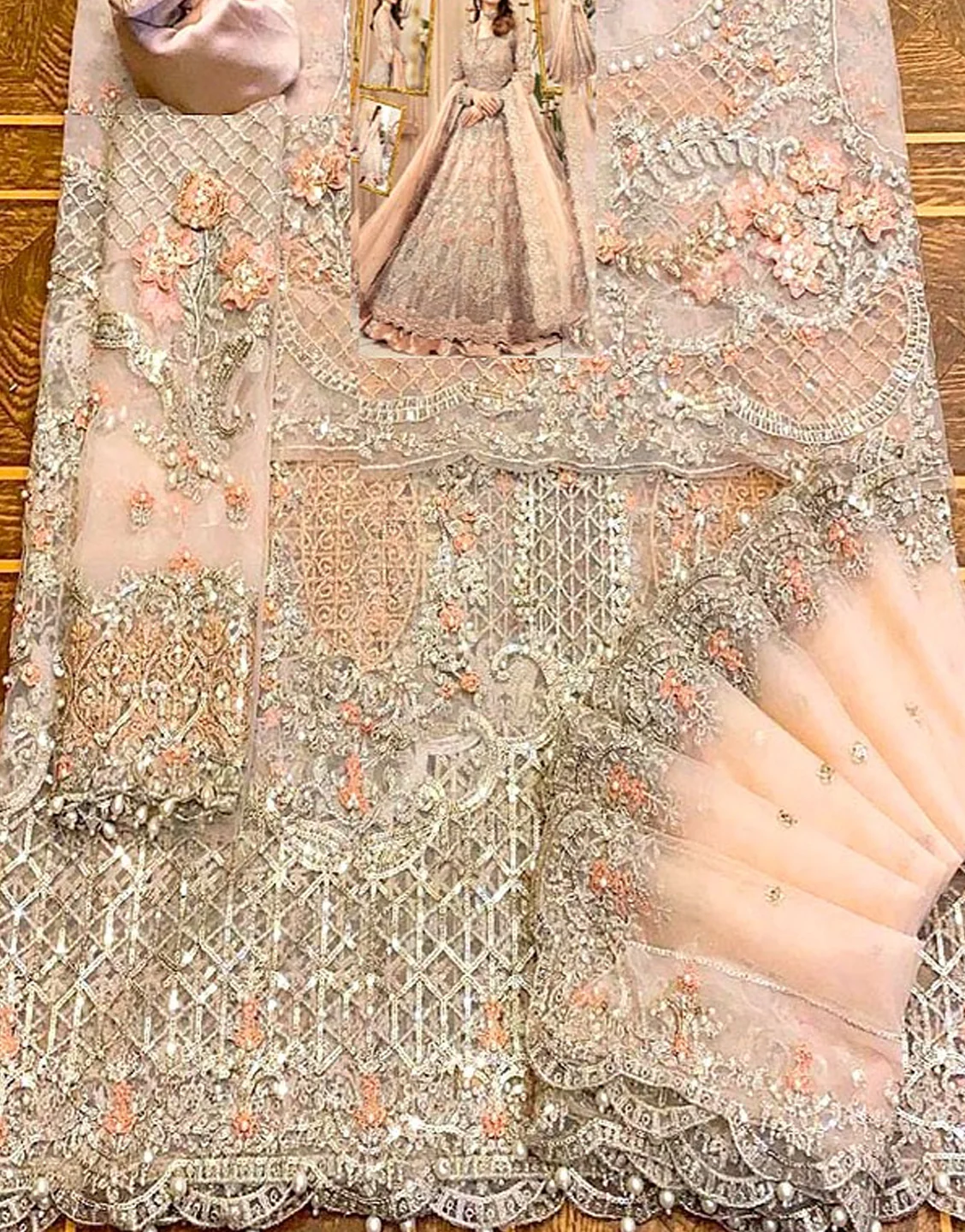 Luxurious 3D Handwork & Embroidered Net Bridal Maxi Dress - 3