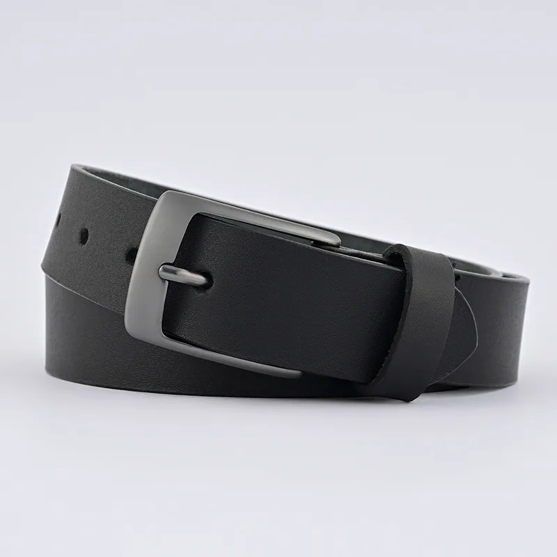 Black Leather Belt – Grey Buckle - 2