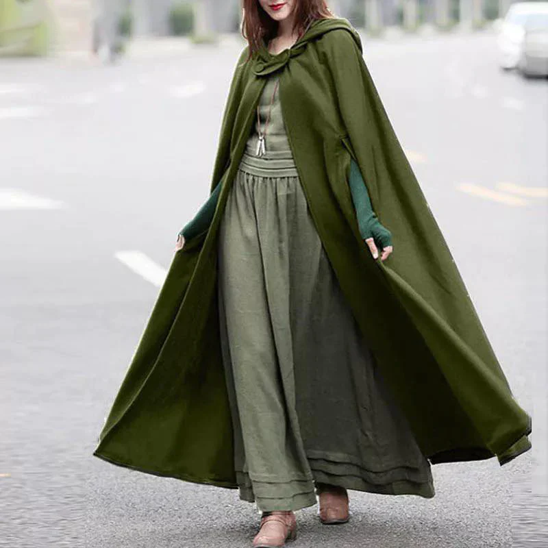 women's stylish long cape cloak hooded Coat Hoodies - 3