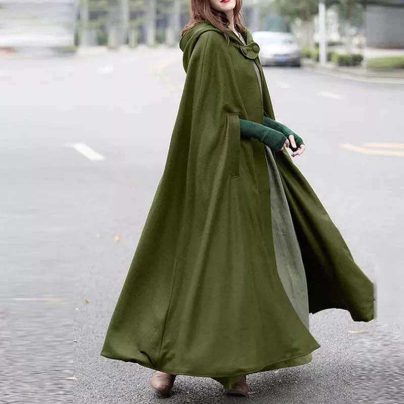 women's stylish long cape cloak hooded Coat Hoodies - 2