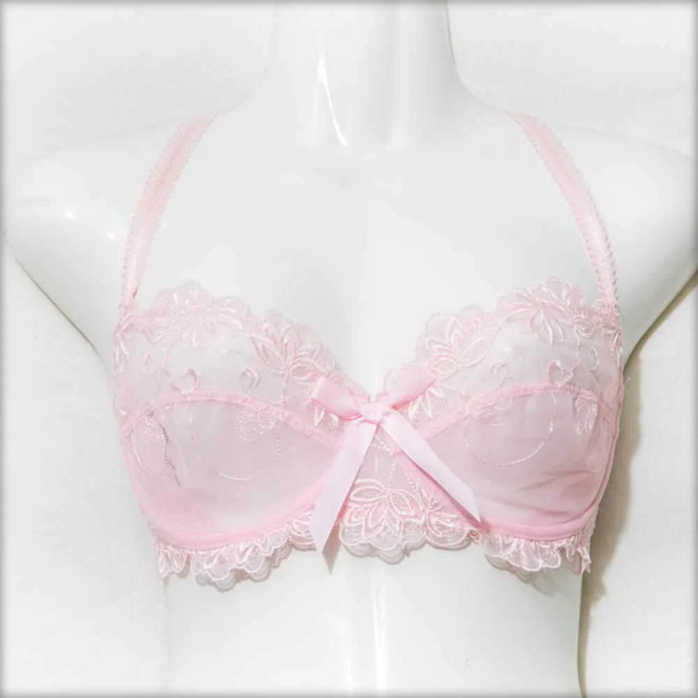 Sexy Bridal Bra - Underwired Pink Net Lace Non Padded Bra