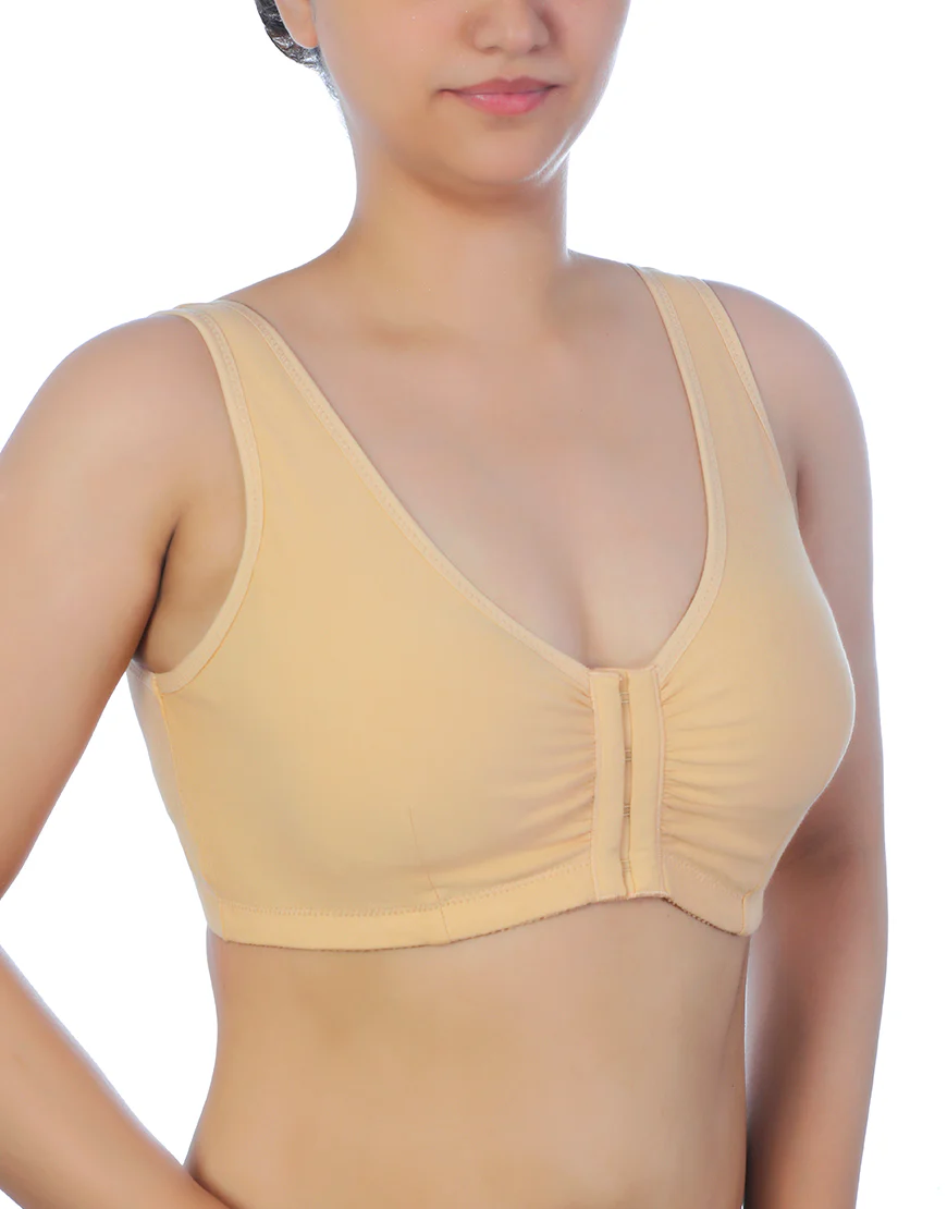 LOSHA COTTON FRONT OPEN SLIP ON POST SURGICAL BRA WITH POCKETS-SKIN - 2