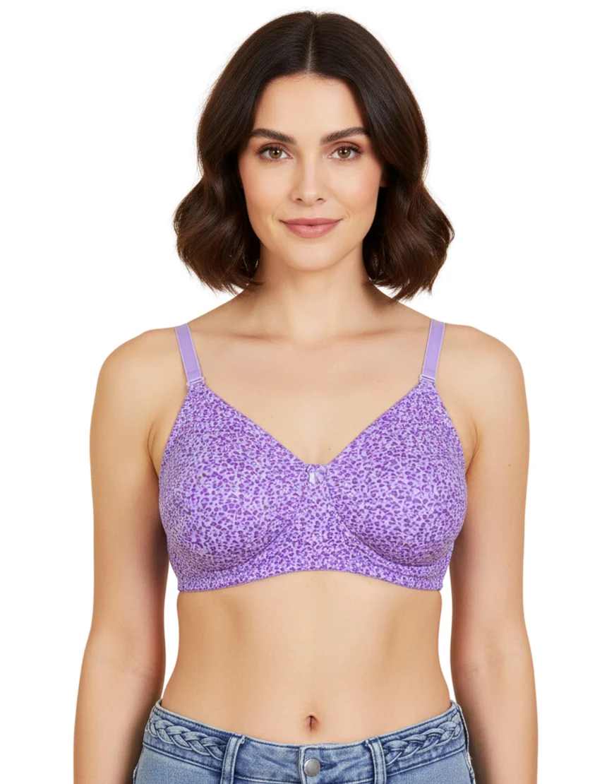 Cotton Double-Layer Non-Wired Bra – Lavender Print