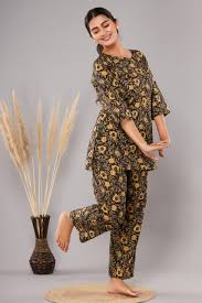 Dark Brown Cotton Printed Night Suits