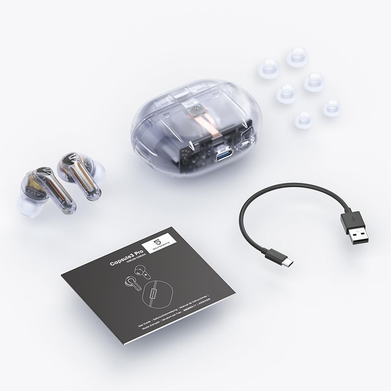 SoundPEATS Capsule3 Pro Hybrid Active Noise Cancelling Earbuds with Bluetooth 5.3, Hi-Res Wireless with 6 Mics & LDAC, 43dB Deep, Total 52 Hrs, App Control EQ - Transparent White - 2