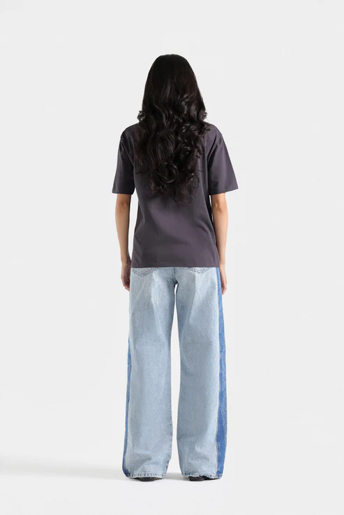 Wide Leg Contrast Jeans - 4