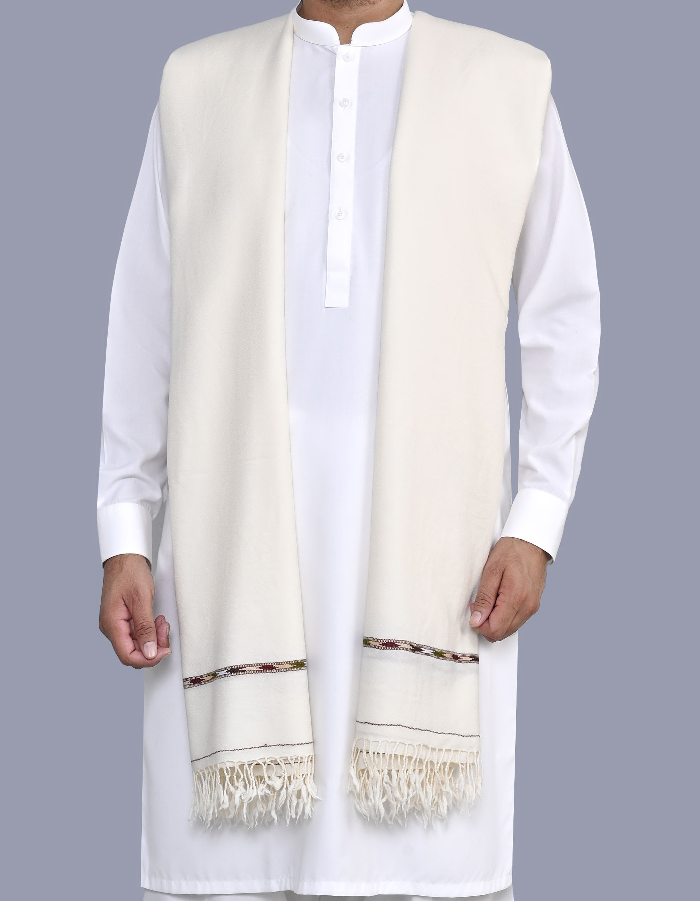 Off White Plain 100% Wool Men Shawl - 2