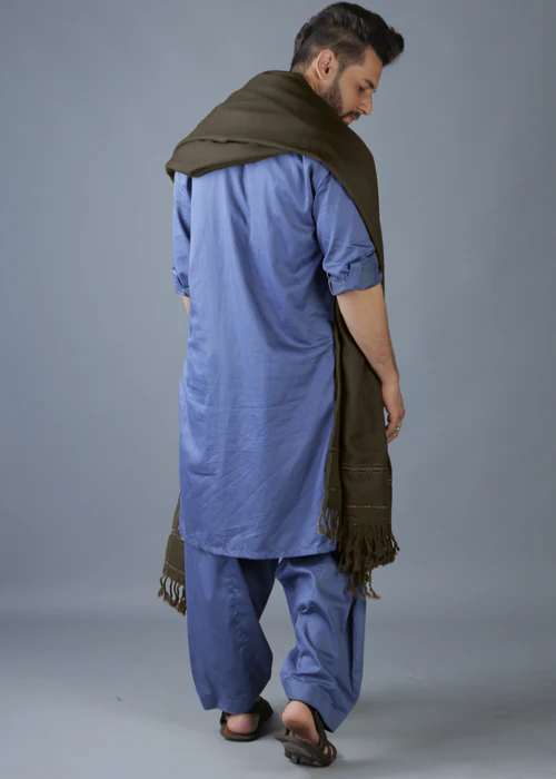 Peshawari Dhussa Shawl (Medium) - Army Green - 3