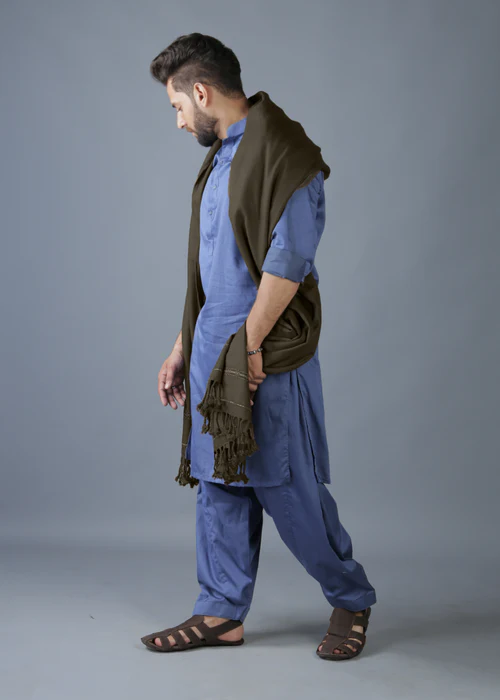 Peshawari Dhussa Shawl (Medium) - Army Green - 2