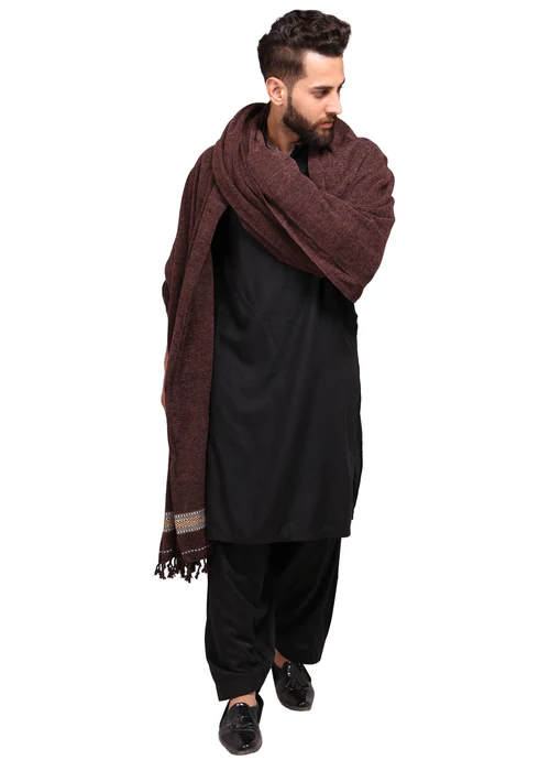 Pure Velvet Dhussa Shawl For Men - Coffee