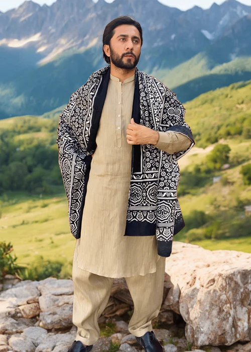Sindhi Ajrak For Men - Black - 2