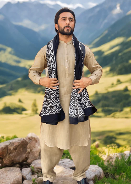 Sindhi Ajrak For Men - Black - 4