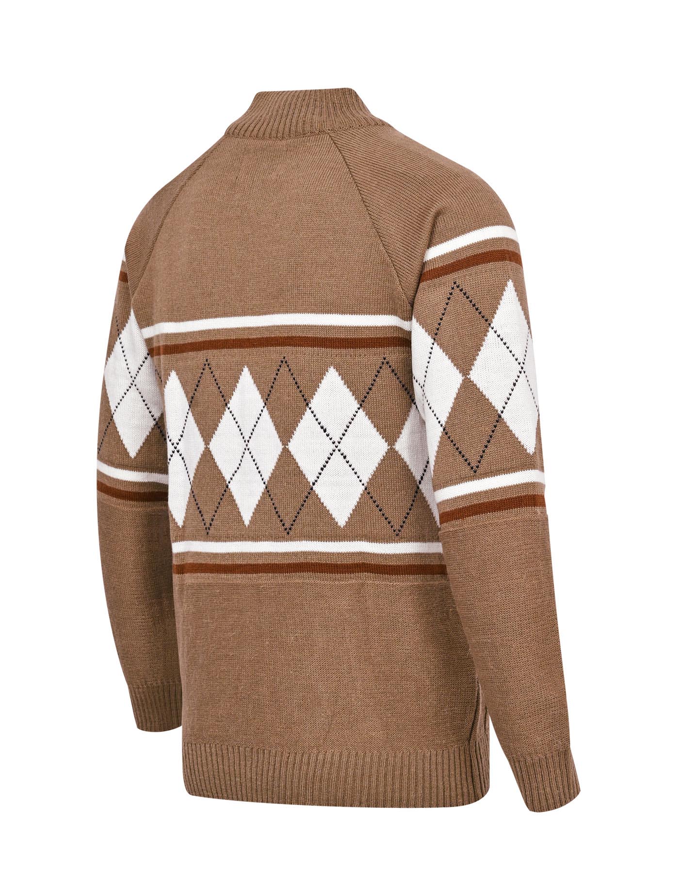 Beige Geometric Mock Neck Sweater - 4