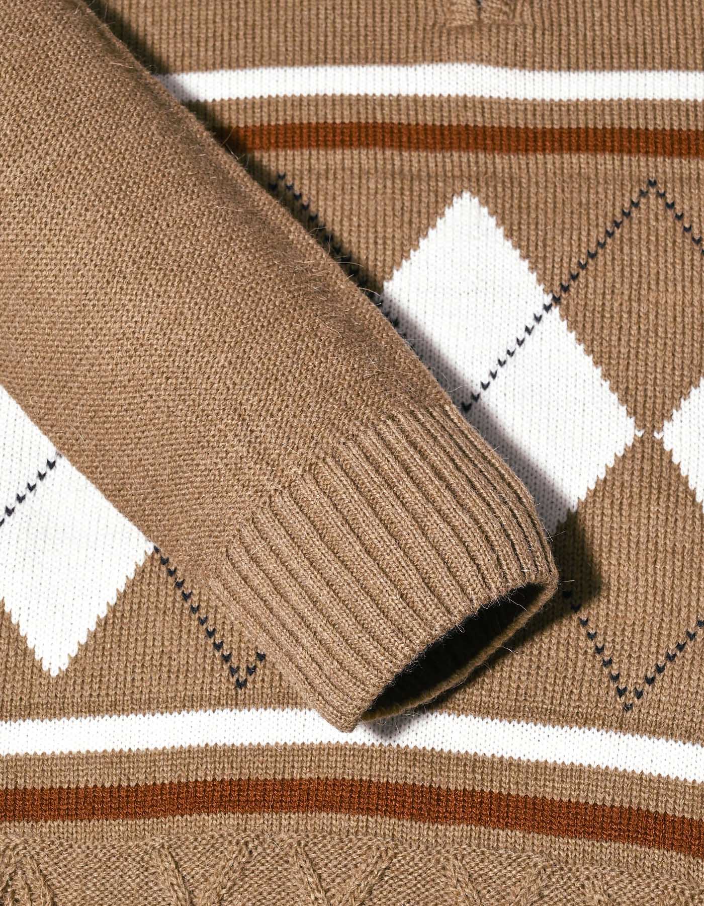 Beige Geometric Mock Neck Sweater - 2