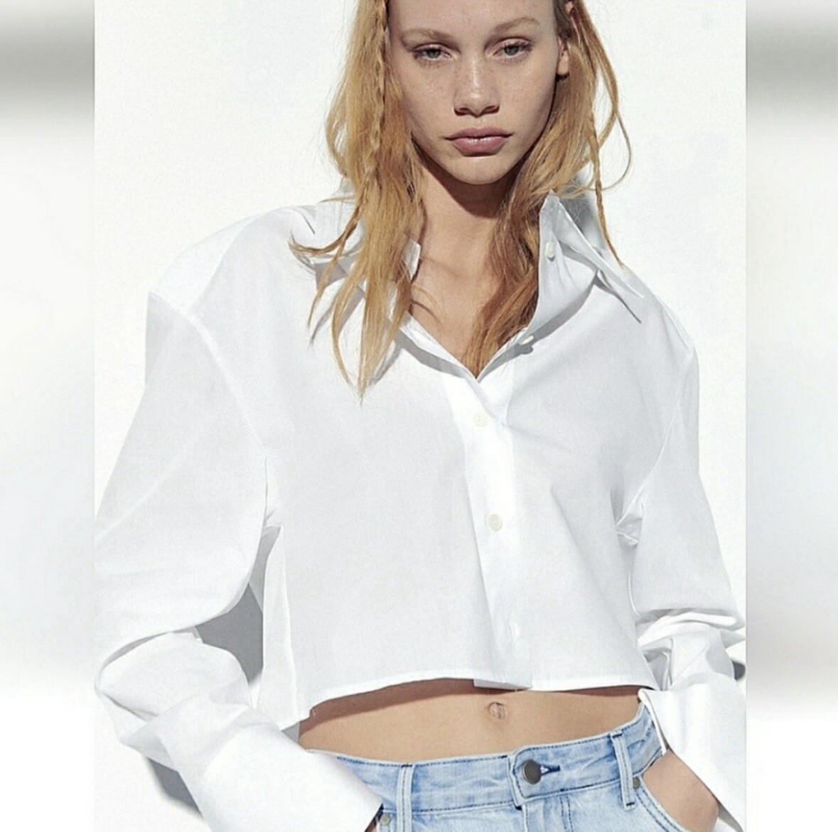 Zara White Long Sleeve Cropped Sweater for Women