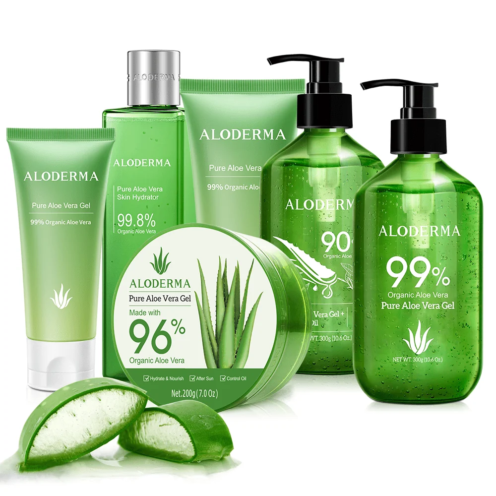 Aloderma Aloe Vera Gel Made within 12 Hours of Harvest with 99% Pure Organic Aloe Vera - Pump Bottle - Ideal for Face and Body, Soothing & Hydrating Sunburn Relief, Great for Scalp & Hair - 10.6oz
