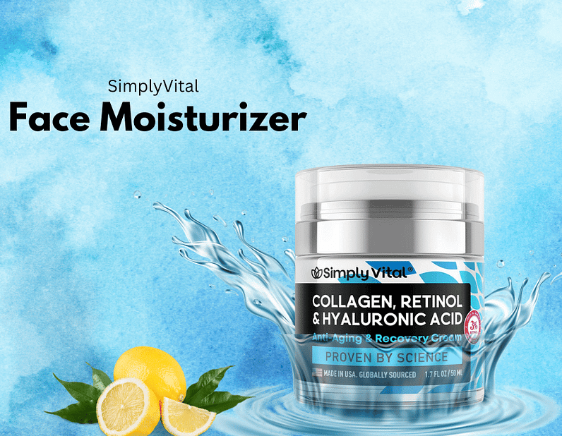 SimplyVital Face Moisturizer Retinol Collagen Hyaluronic Acid Cream 1.7 oz | Anti-Aging, Moisturizer Face Cream for Women & Men, Visibly Firming, Hydrating Neck Care, Day & Night Skin Care, Silky Feel