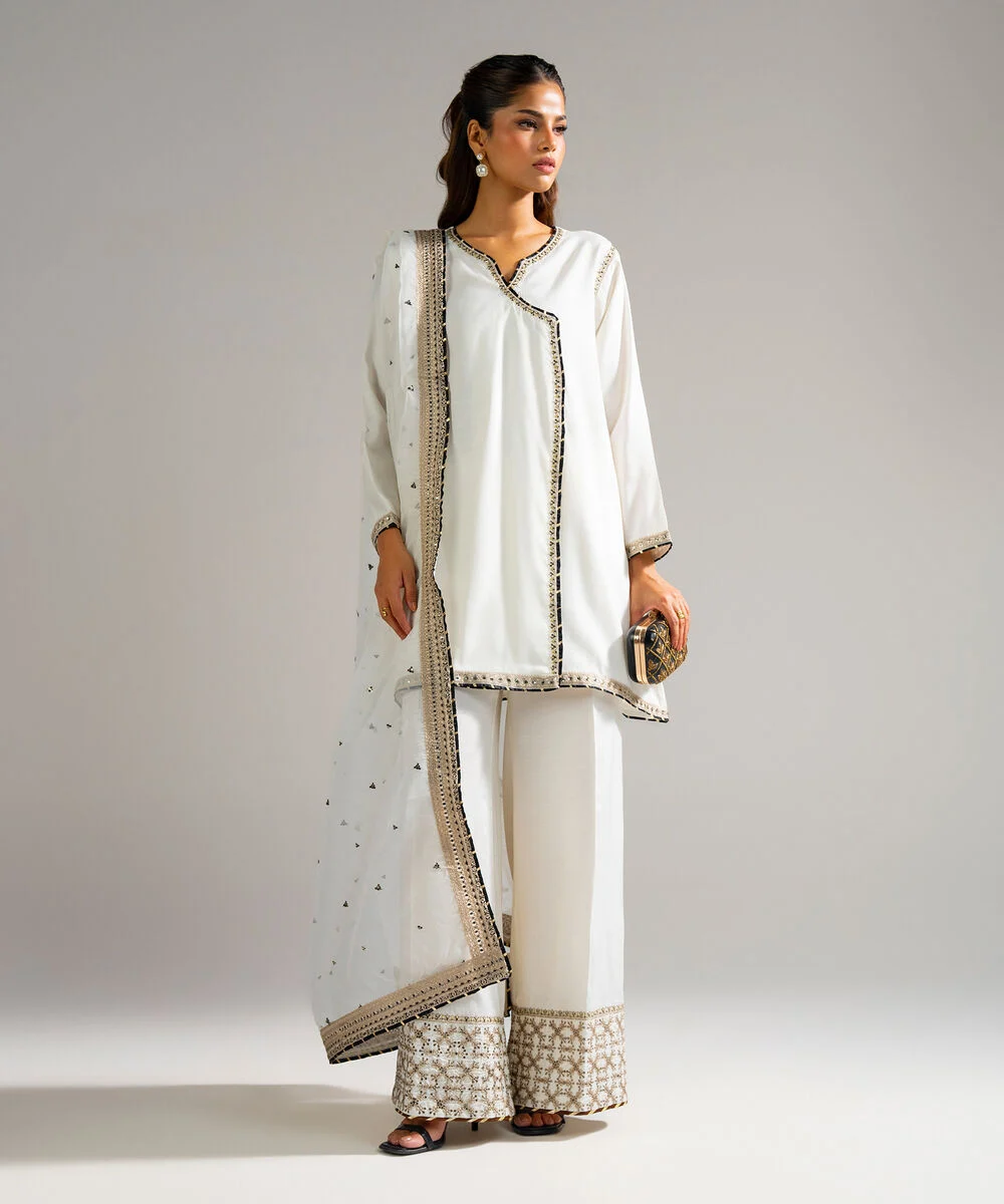 3 Piece Embroidered Raw Silk Suit | Premium Women's Wear