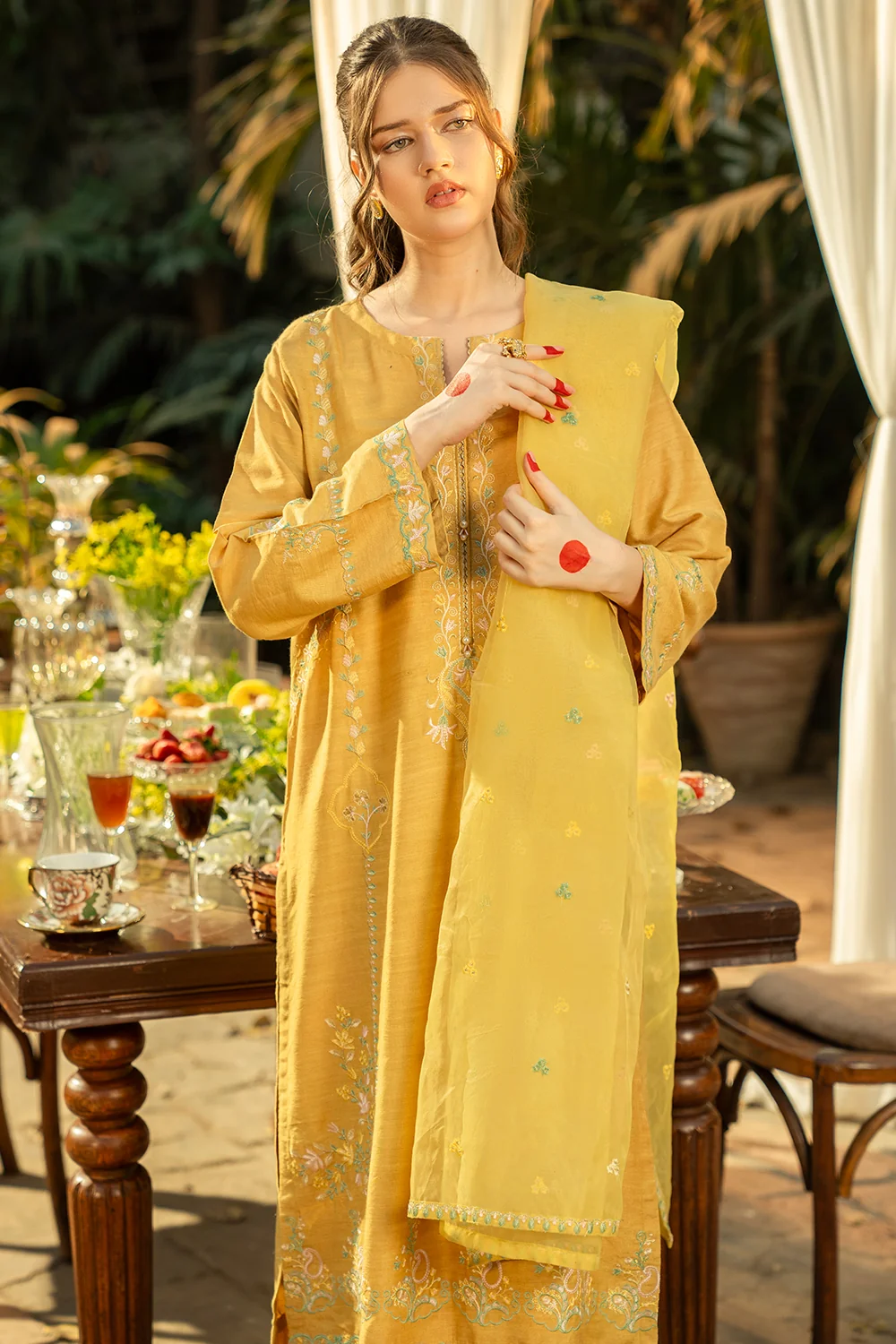 3 Piece - Embroidered Raw Silk Suit