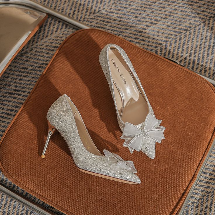 Close Toe Heels Mesh With Sequins Wedding Shoes - 2