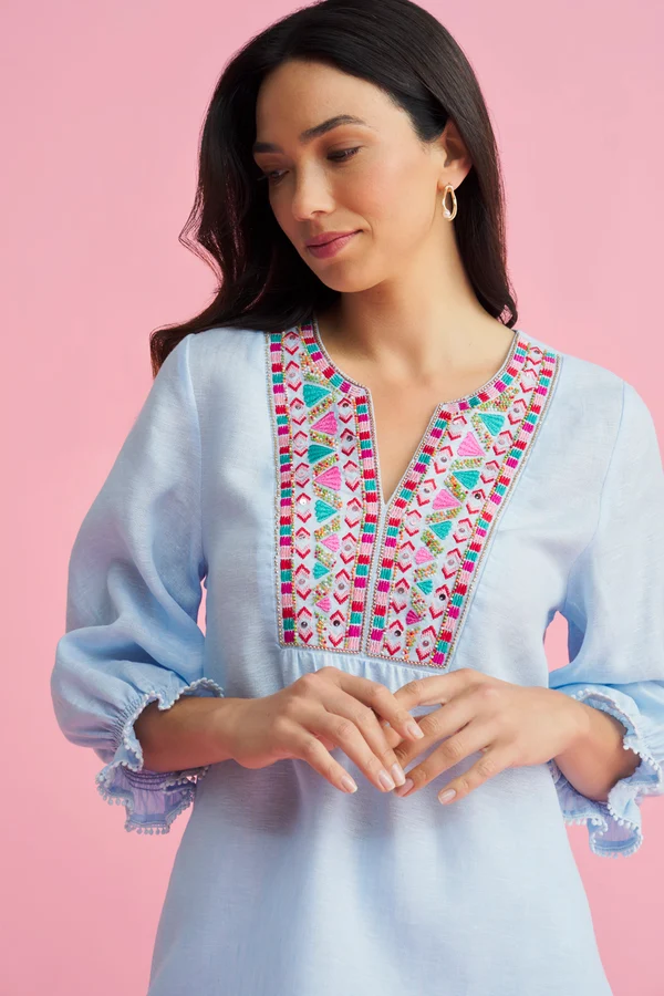 Aqua Embroidered Tunic - 2