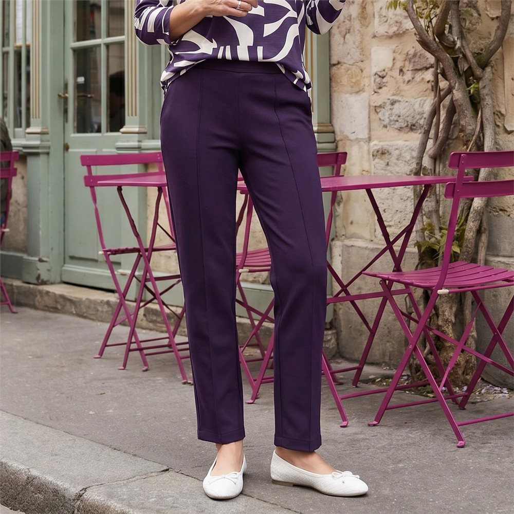 Plum Seersucker Pull-up Trousers