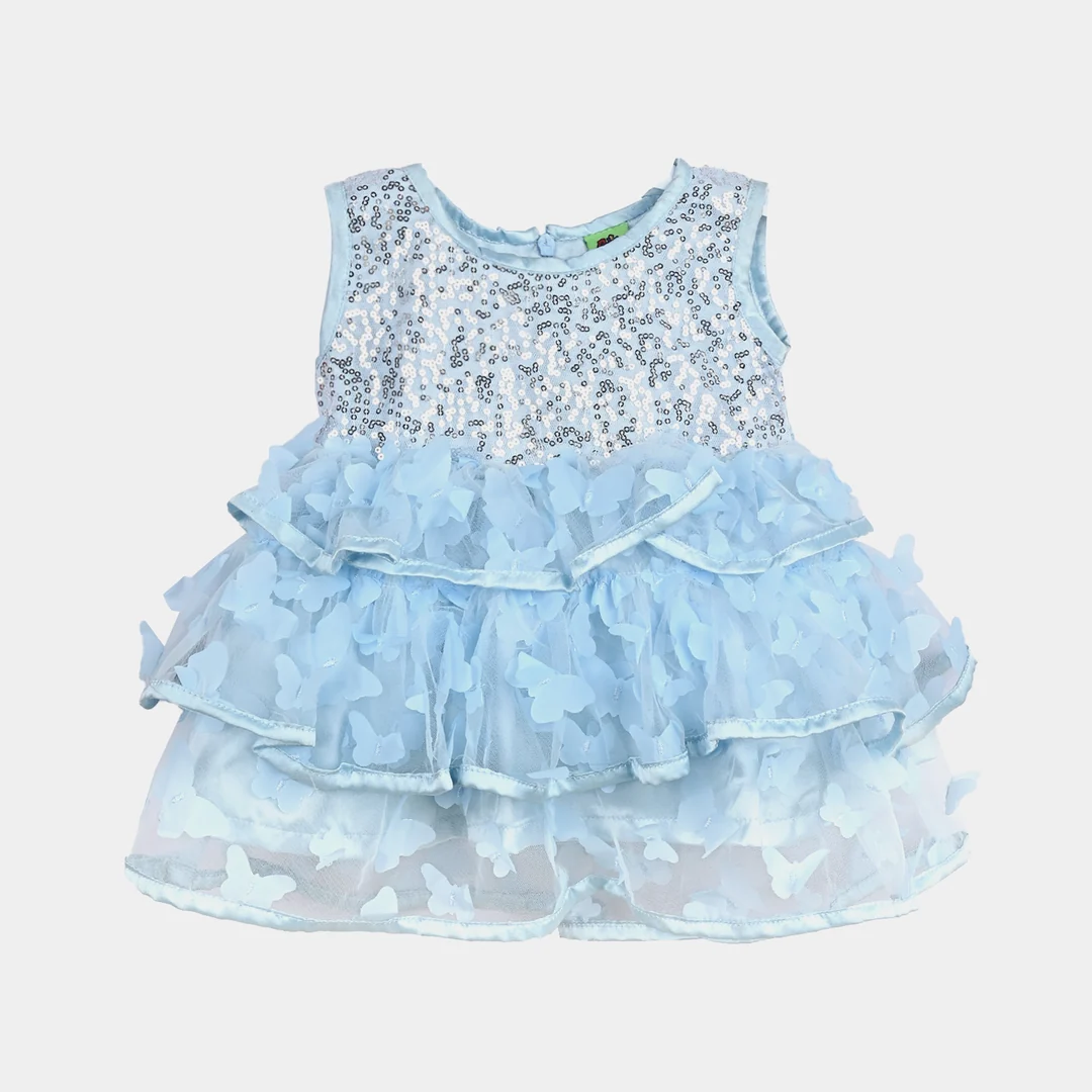 Baby Girl Light Blue 3D Butterfflies Fancy Frock - 2