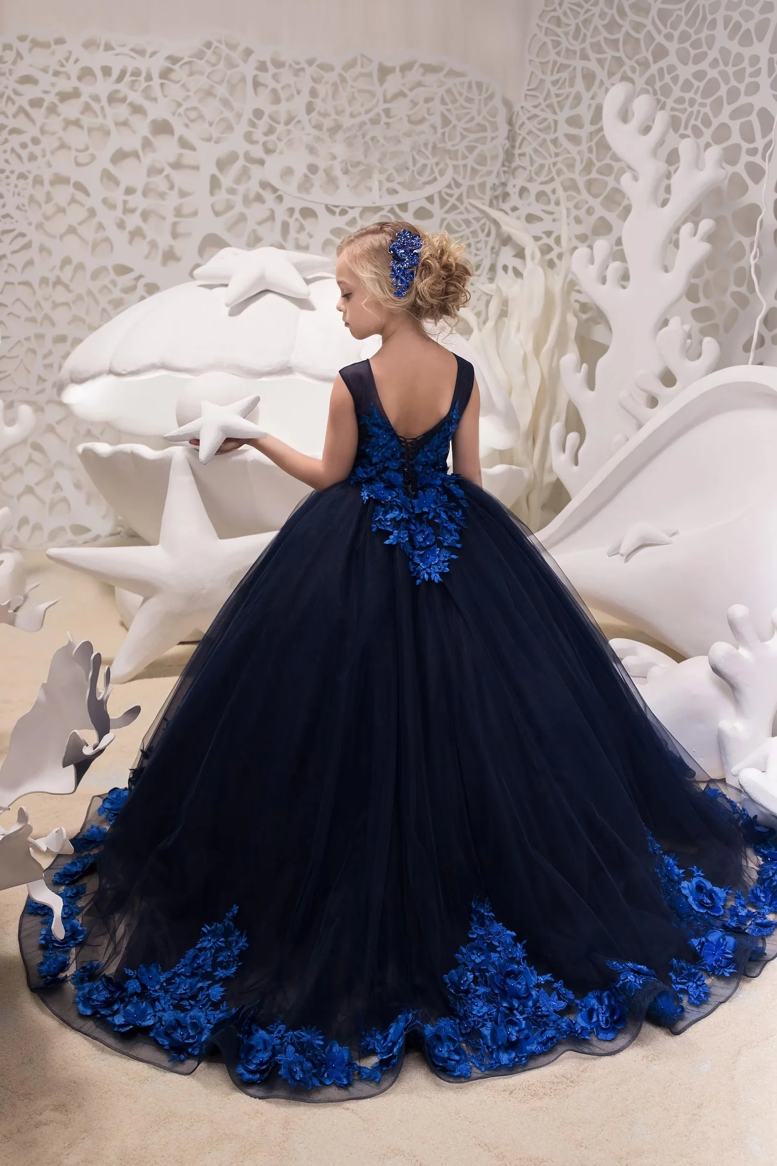 Baby Girl navy blue lace and tulle Fancy Frock