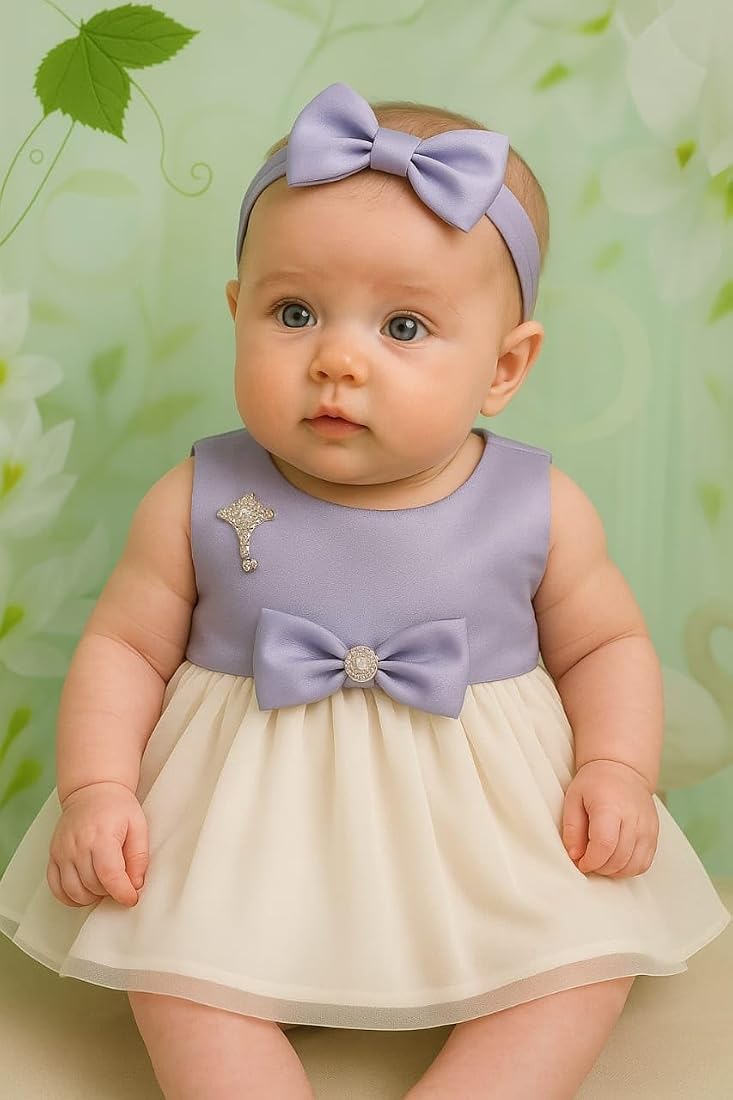 Baby Girl Skin embroidered net frock with a satin bow Fancy Frock