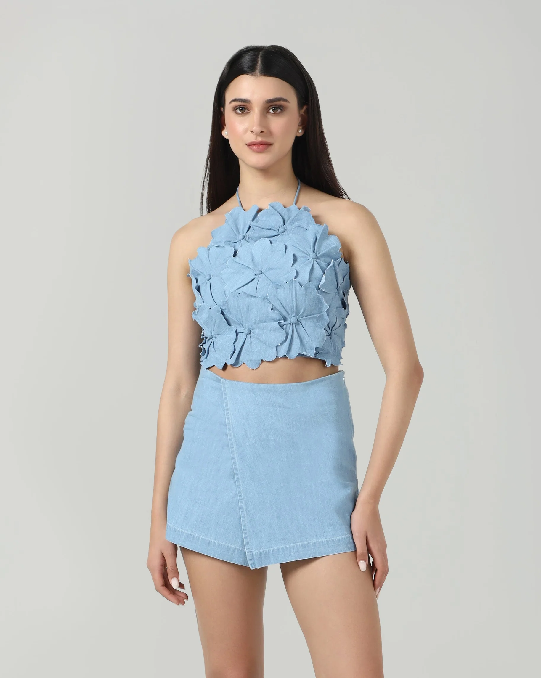 Denim Bloom Crop Top - 2