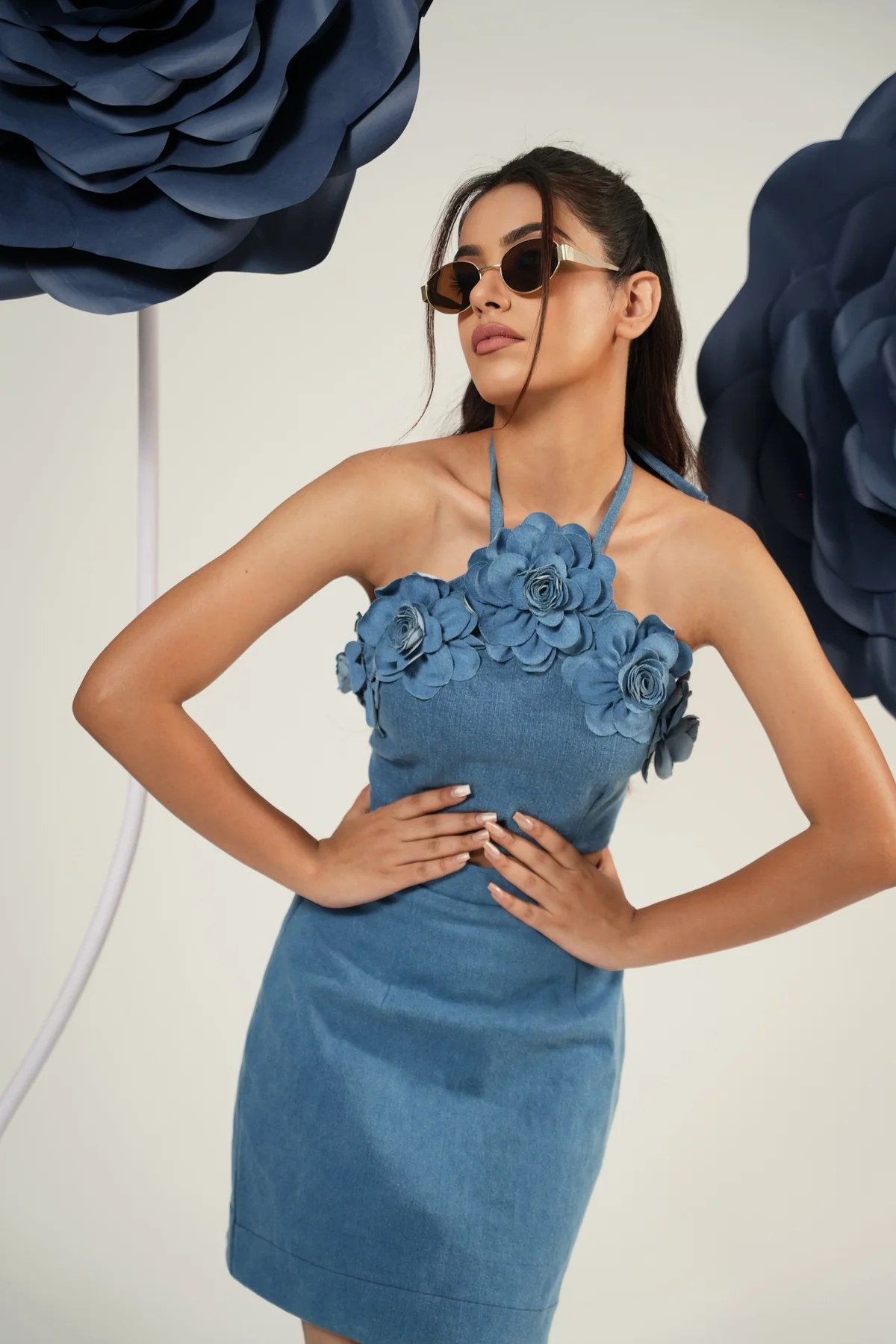 Denim Bloom Crop Top
