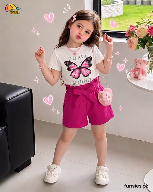 D-Baby 2 Piece Set Red Multi Butterflies Print - 2