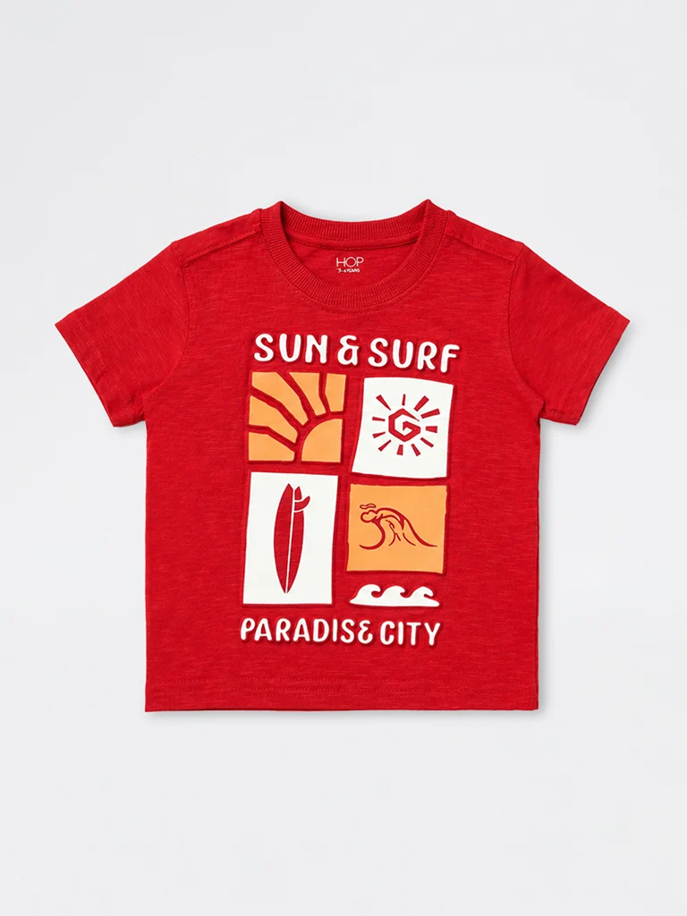 Boys Tropical Burgundy Surf Tee