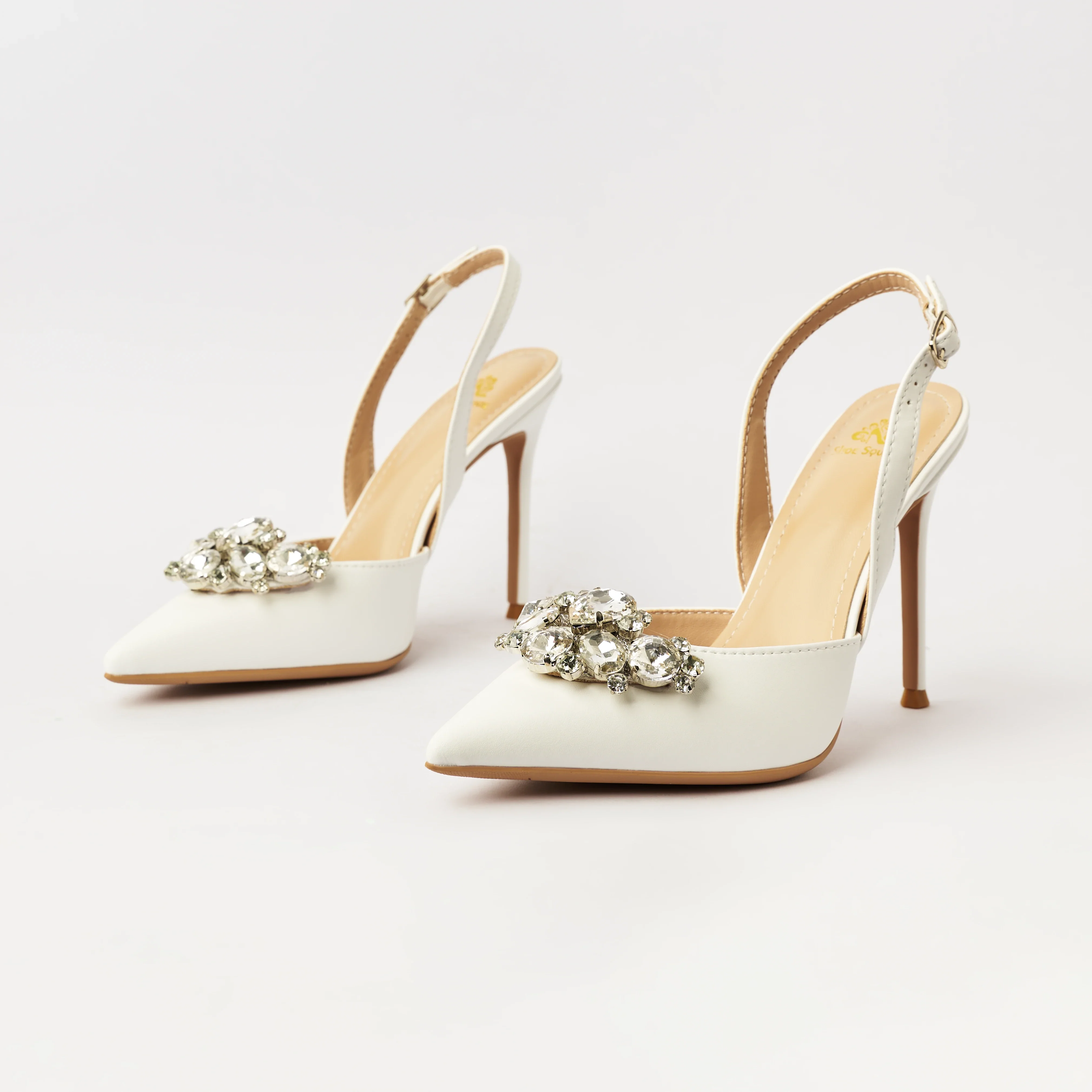 Embellished High Heel White Sandals - (CH282) - 2