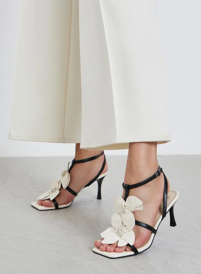 Embellished High Heel White Sandals - (CH282)