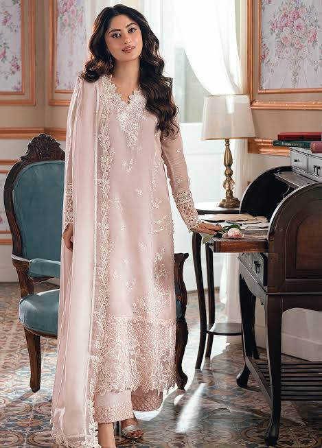 Azure Embroidered Ensembles Chiffon Unstitched 3Pc Suit ES 139 Rosebud - 2