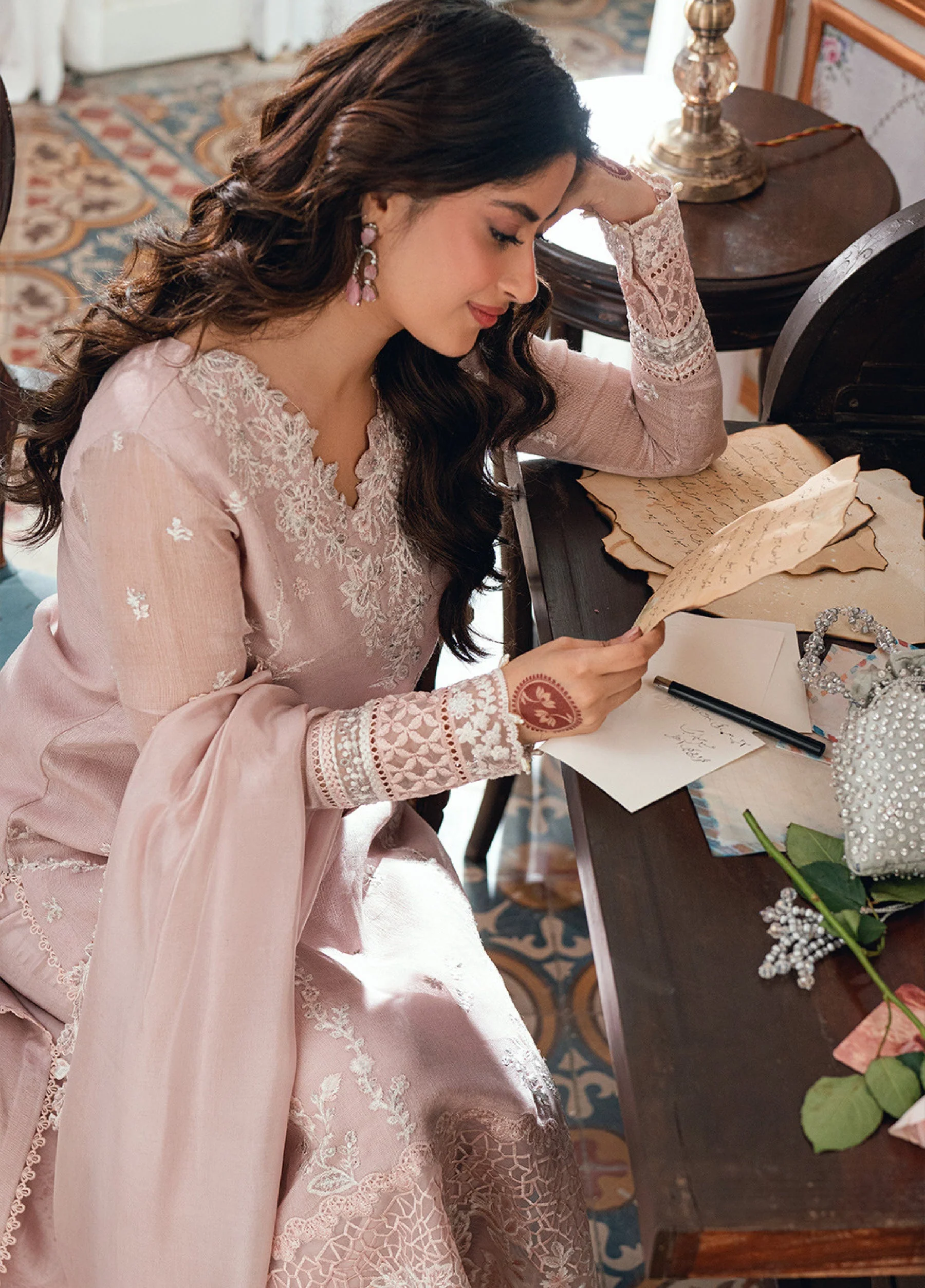 Azure Embroidered Ensembles Chiffon Unstitched 3Pc Suit ES 139 Rosebud