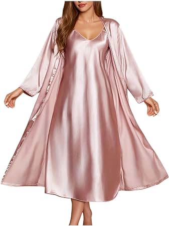 2 Pcs Satin Short Night Dress & Full Sleeves Robe