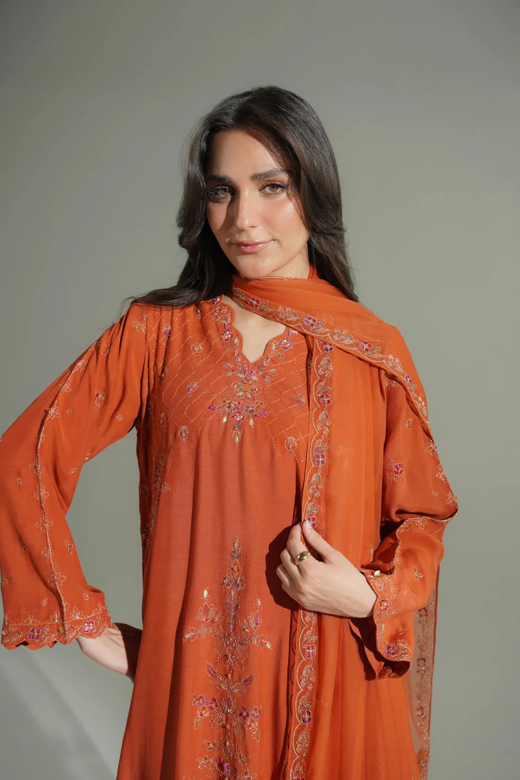 Premium Raw Silk Embroidered Unstitched 3 Piece Suit - 2