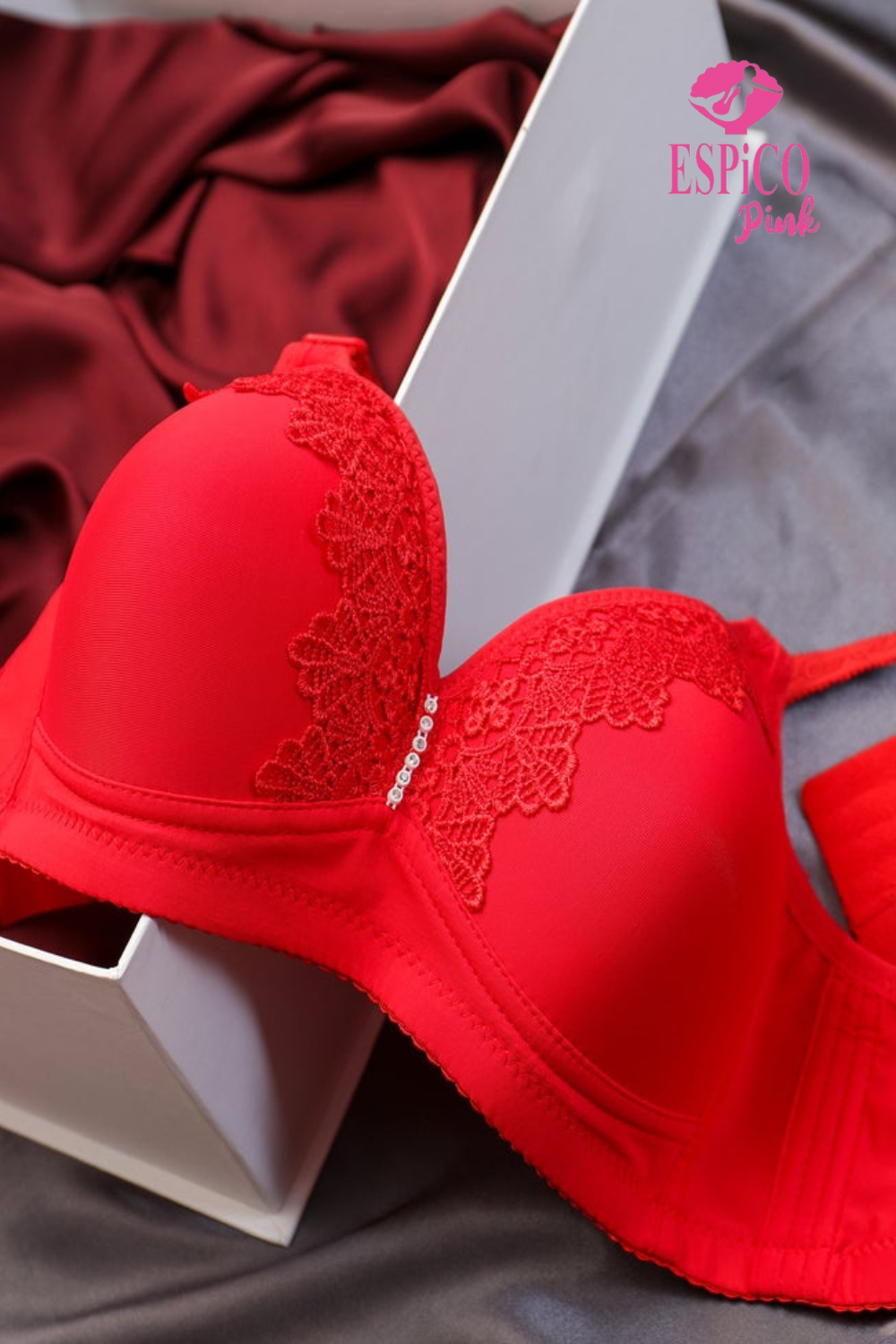 Red Embroidered Full Cup Wrinkle Free Padded Bra - 2