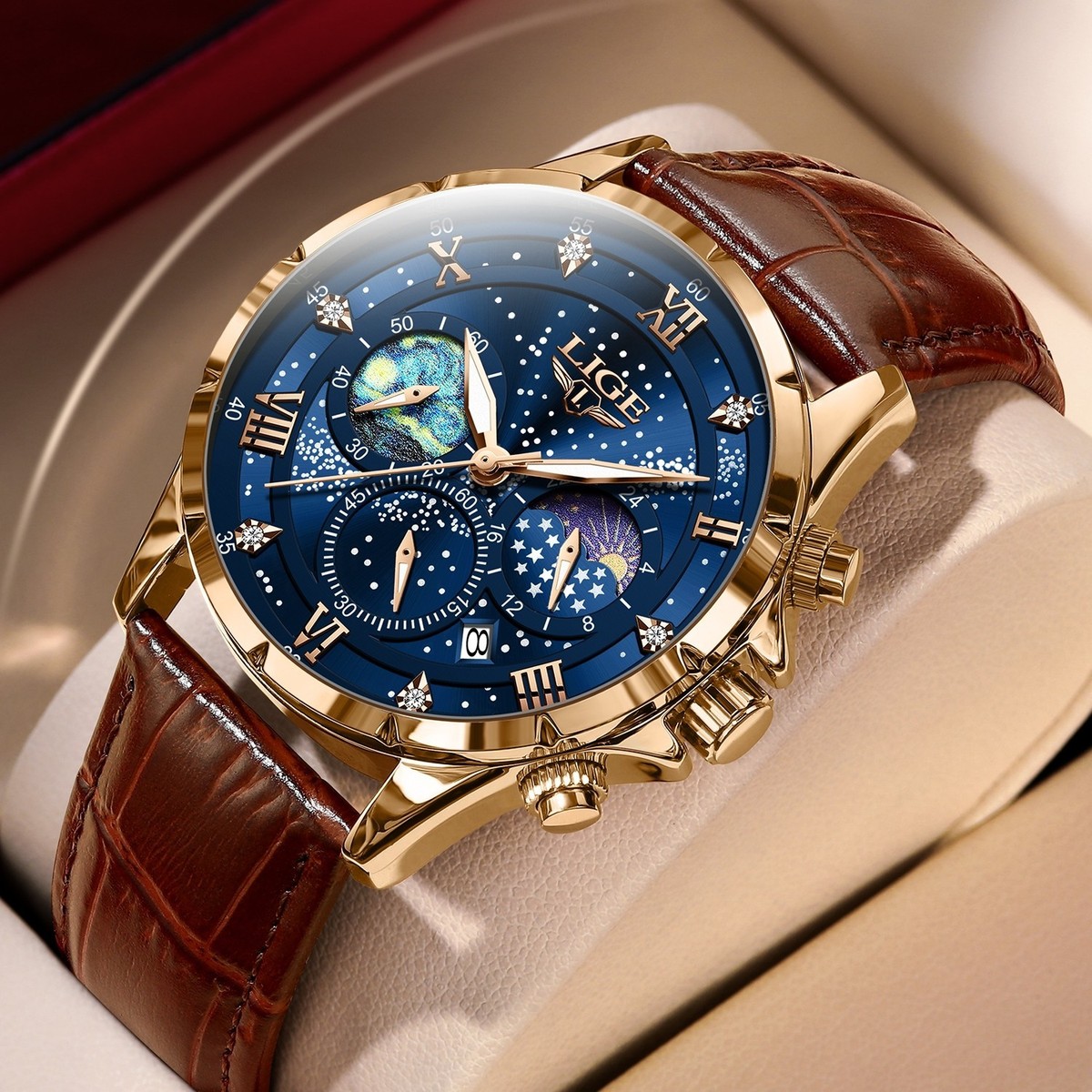 Men Watch Mineral Glass Scratch Resistant Waterproof Chronograph Wristwatch - 2
