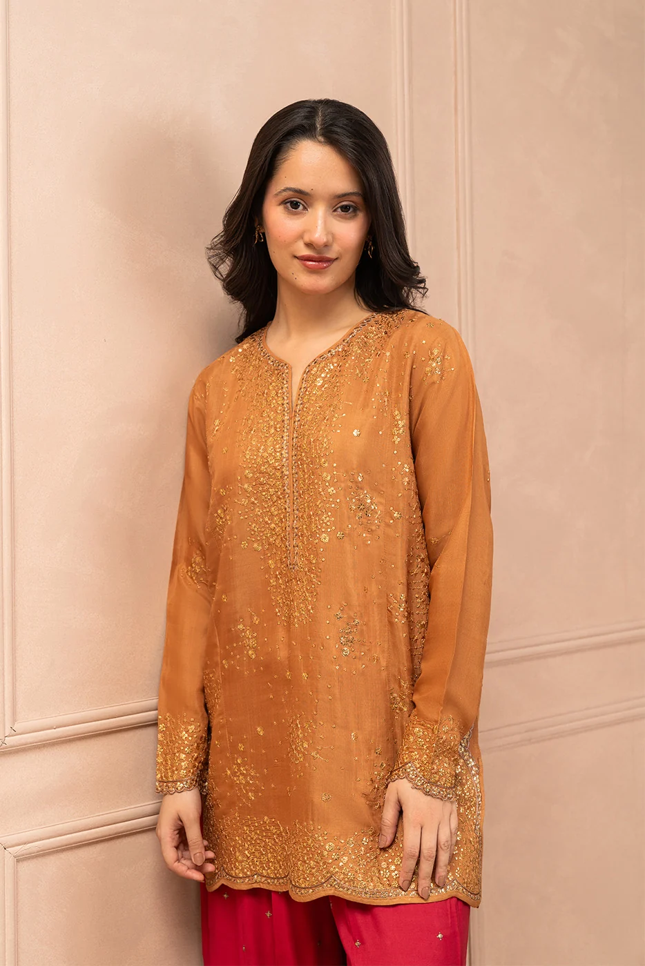 2 Piece - Embroidered Raw Silk Suit - 2